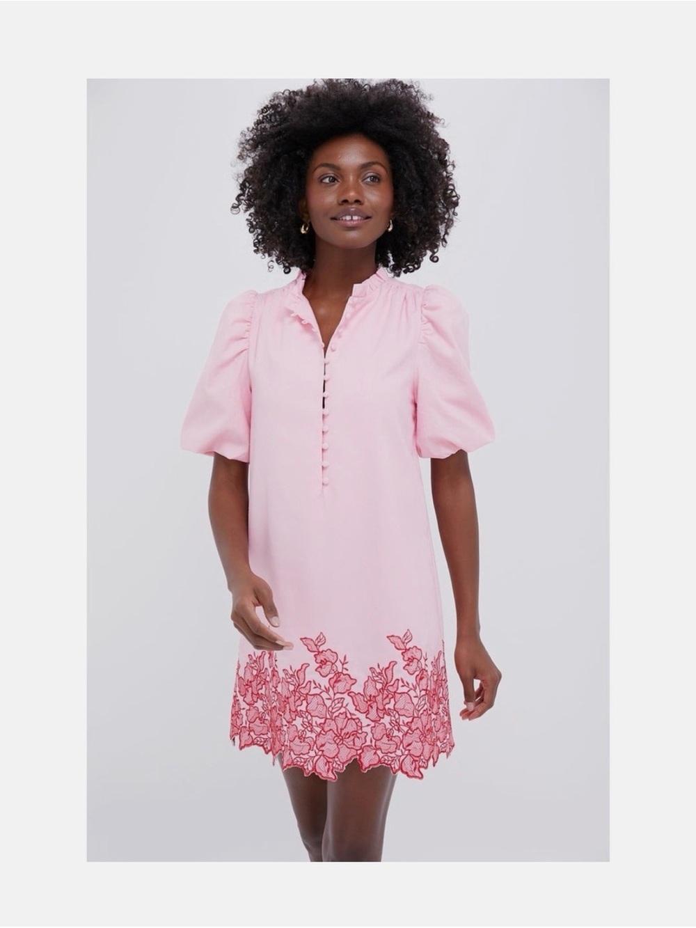 HYACINTH HOUSE Short Sleeve Embroidered Hem Shift Dress